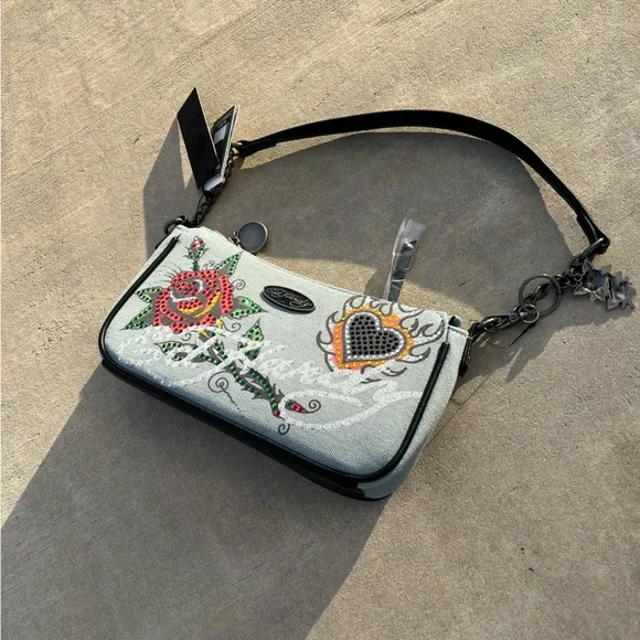 NWT Y2K Ed Hardy Denim Crossbody Bag - Picture 2 of 7
